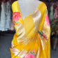 Pure Kora Silk Tissue Saree With Striped Pallu and Scallop Border