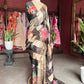 Black Kora Silk Tissue Saree With Striped Pallu and Scallop Border