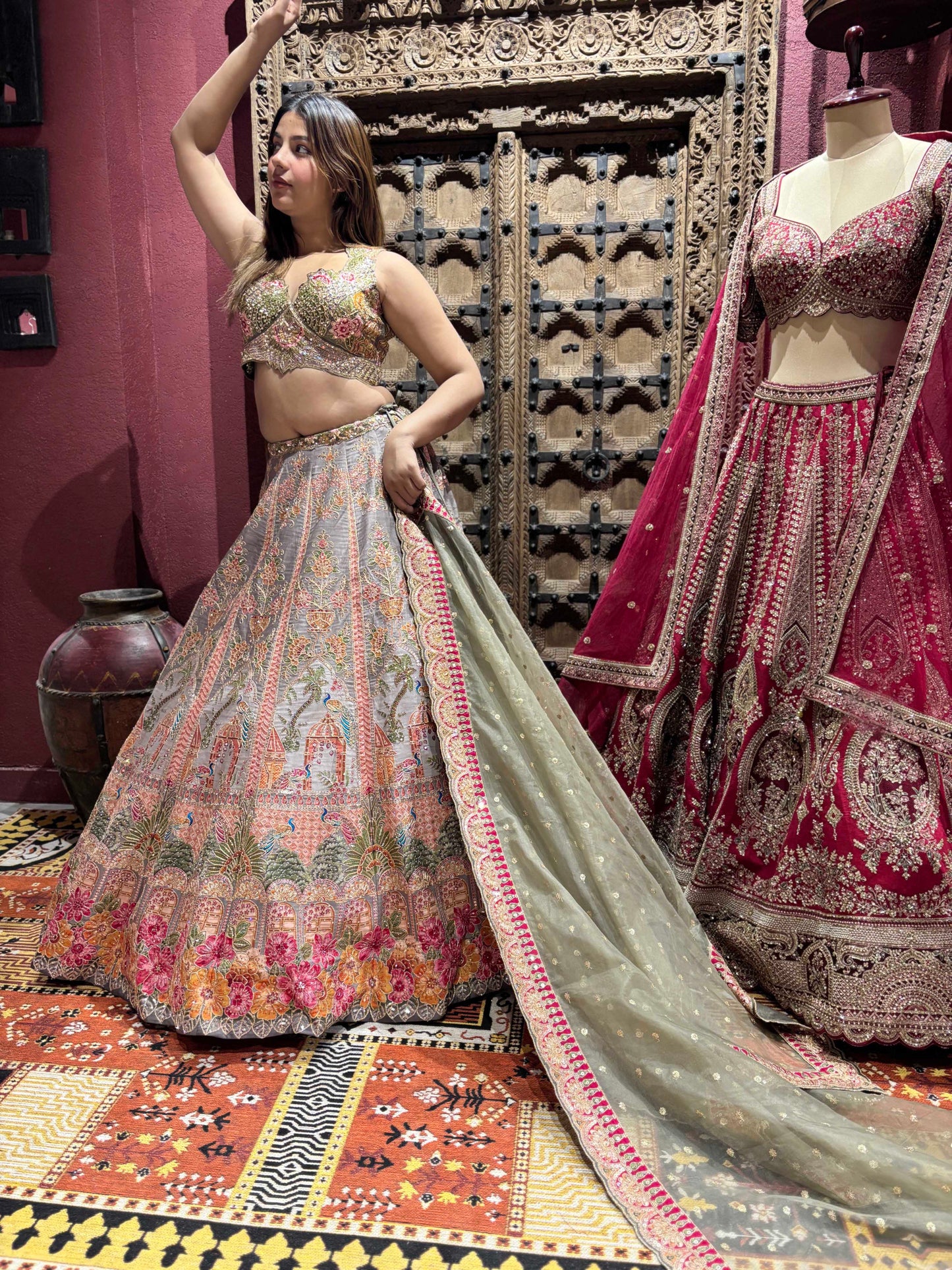 Pastel Grey Embroidered Lehenga Choli with Dupatta