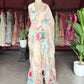 Ivory Kora Silk Tissue Saree With Striped Pallu and Scallop Border