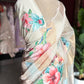 Ivory Kora Silk Tissue Saree With Striped Pallu and Scallop Border