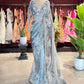 Ice Blue Designer Saree with Silver Embroidery and Scallop Border