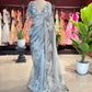 Ice Blue Designer Saree with Silver Embroidery and Scallop Border