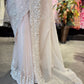 Pink White Designer Saree with Pearl Embroidery and Scallop Border