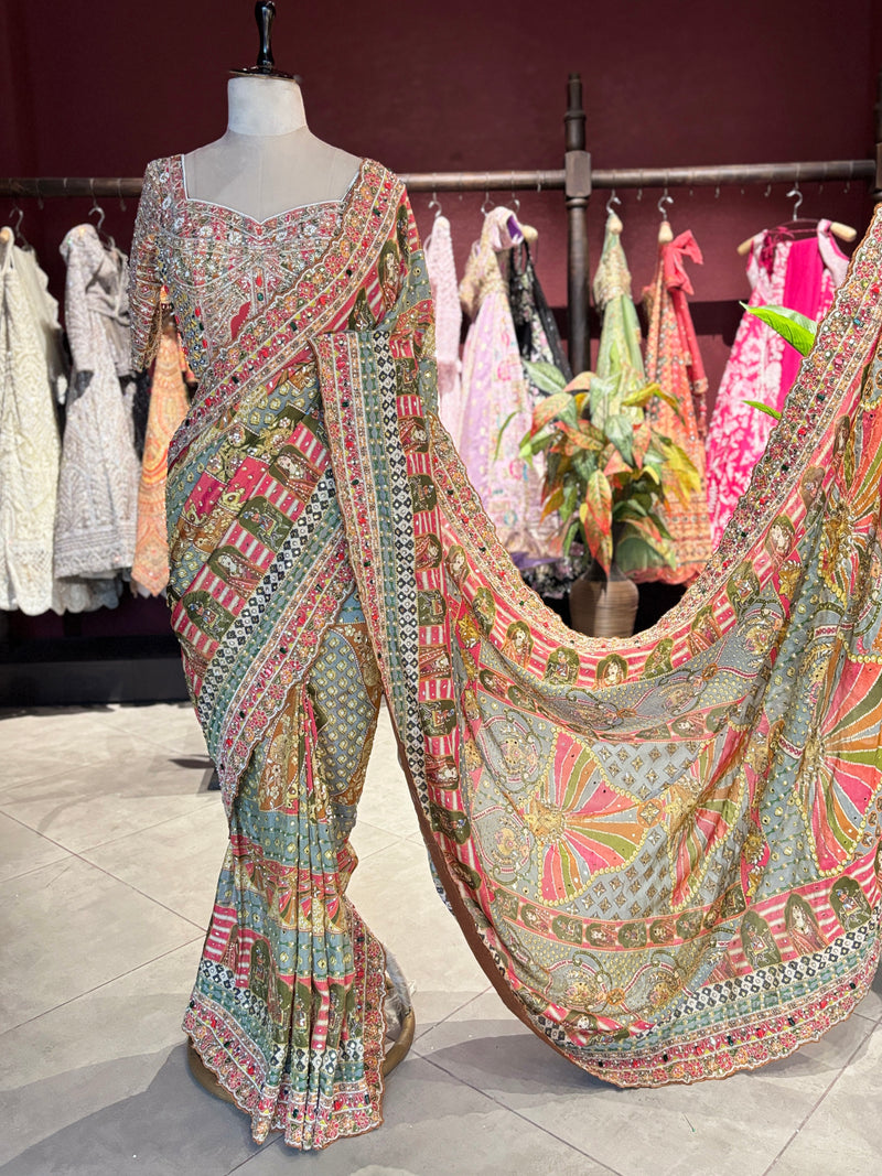 Rajwada Rang Mahal Heritahe Saree With Designer Blouse
