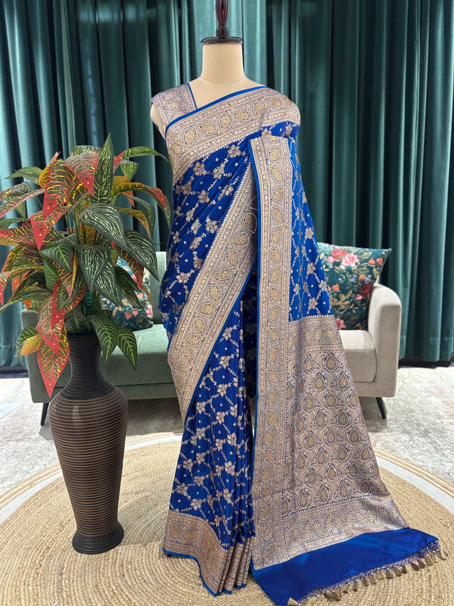 Royal Blue Banarasi Style Saree with Heavy Woven Border