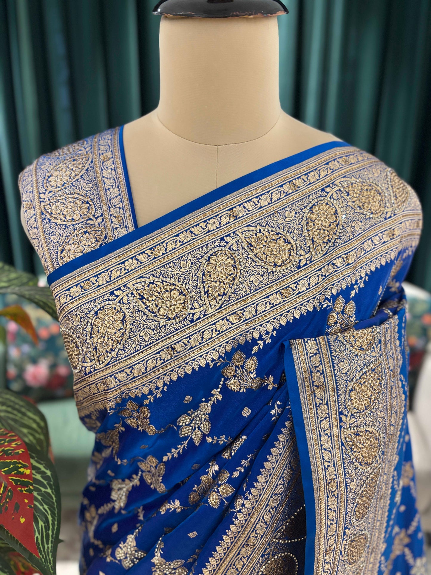 Royal Blue Banarasi Style Saree with Heavy Woven Border