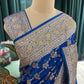 Royal Blue Banarasi Style Saree with Heavy Woven Border