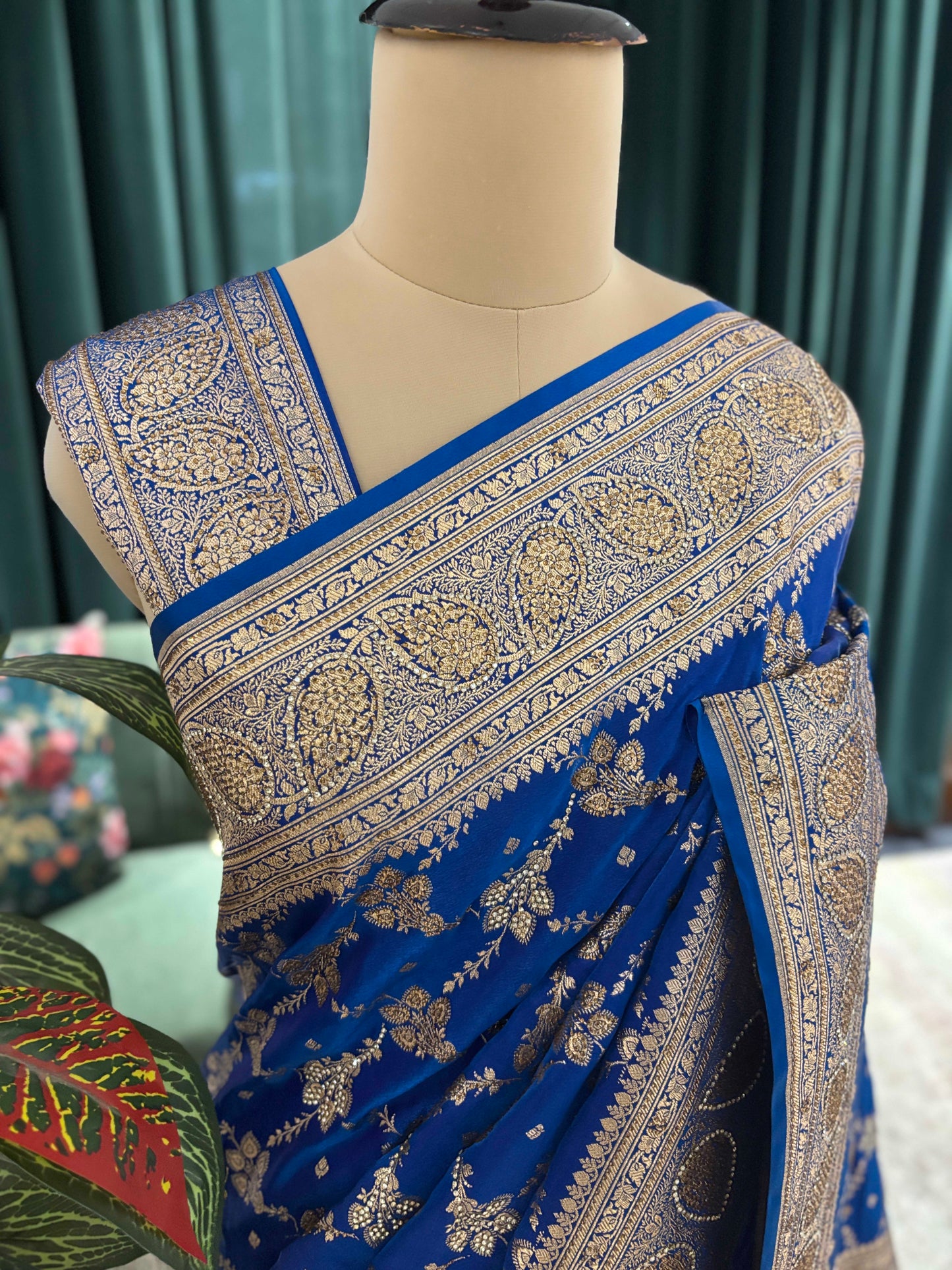 Royal Blue Banarasi Style Saree with Heavy Woven Border