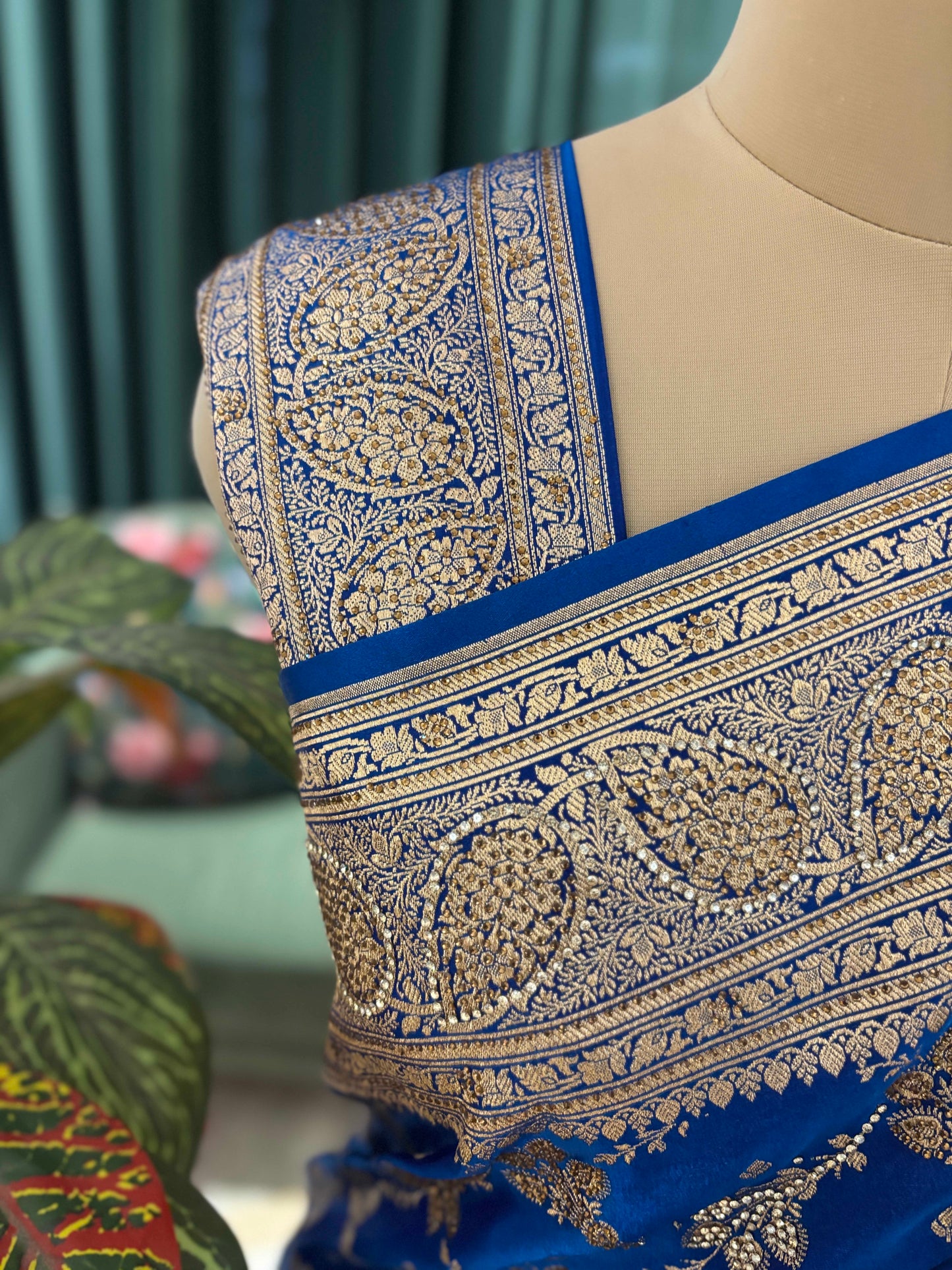 Royal Blue Banarasi Style Saree with Heavy Woven Border