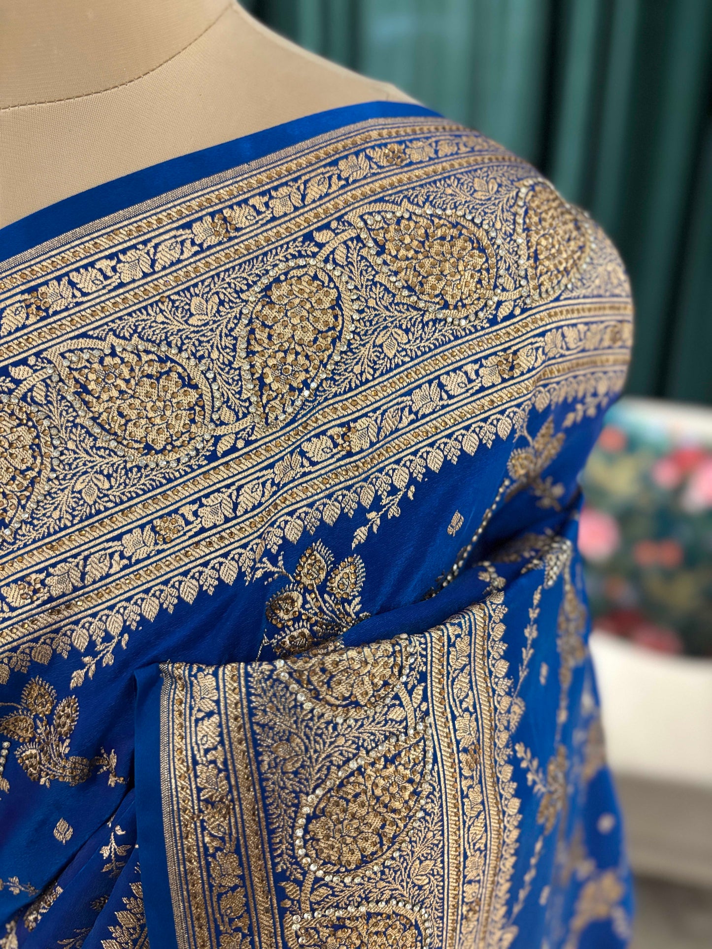 Royal Blue Banarasi Style Saree with Heavy Woven Border