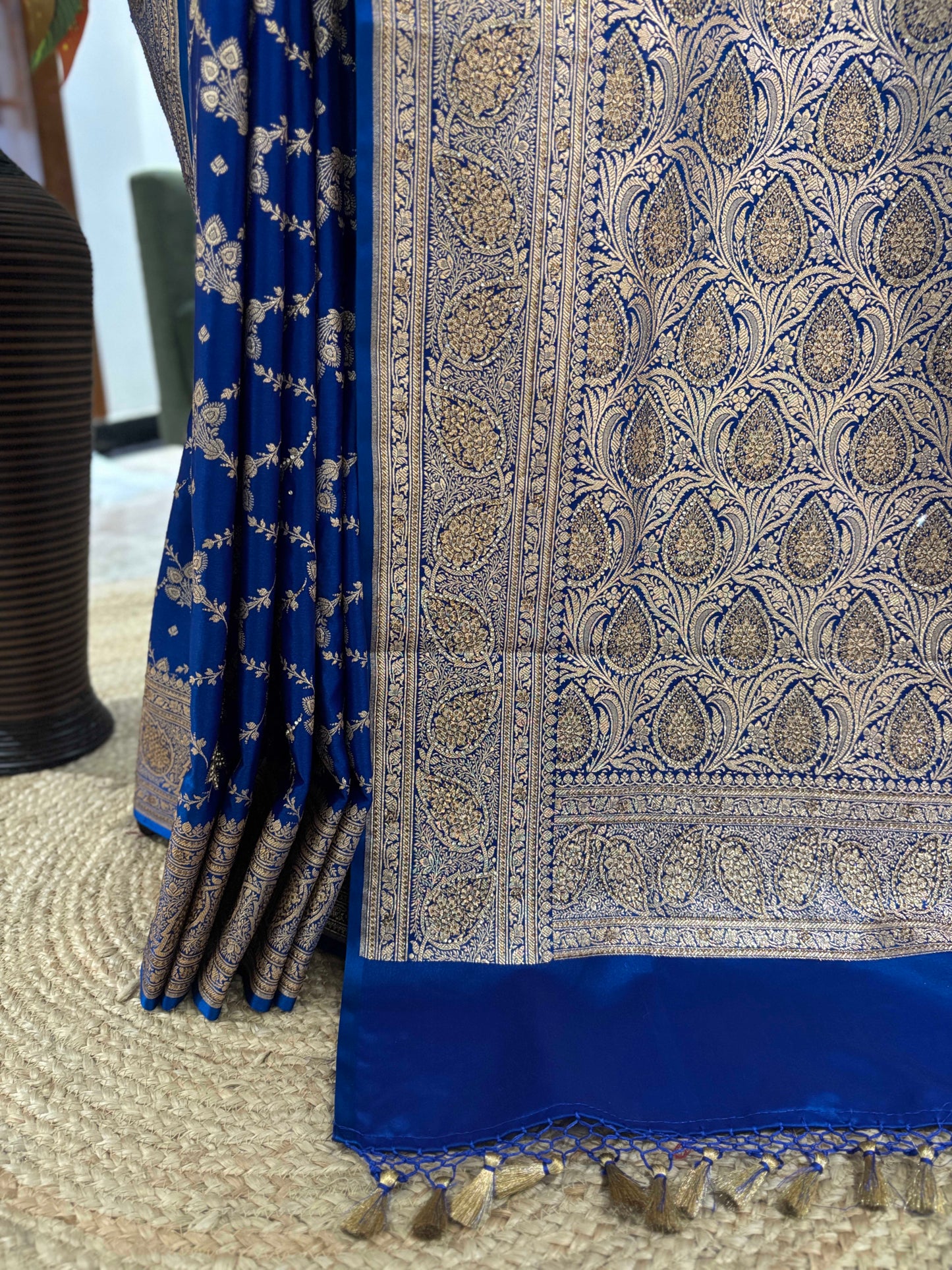 Royal Blue Banarasi Style Saree with Heavy Woven Border