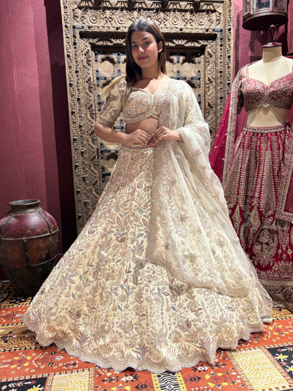 Grand Designer Lehenga with Handcrafted Floral Zari Embroidery