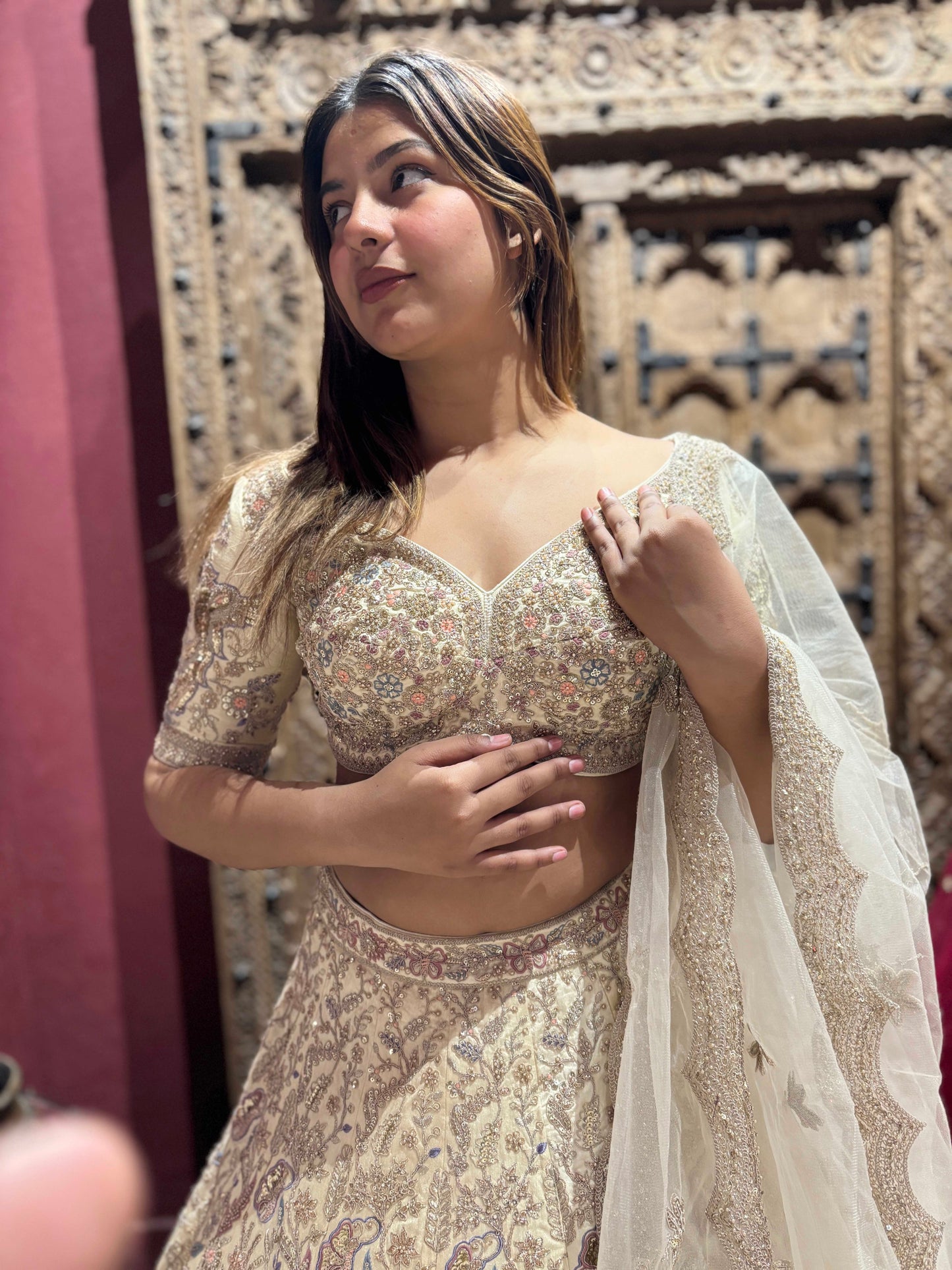 Grand Designer Lehenga with Handcrafted Floral Zari Embroidery