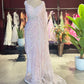 Pink Net Designer Saree with White Floral Embroidery and Pearl Border