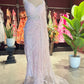 Pink Net Designer Saree with White Floral Embroidery and Pearl Border