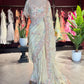 Pastel Yellow Designer Saree with Multicolor Embroidery & Heavy Border