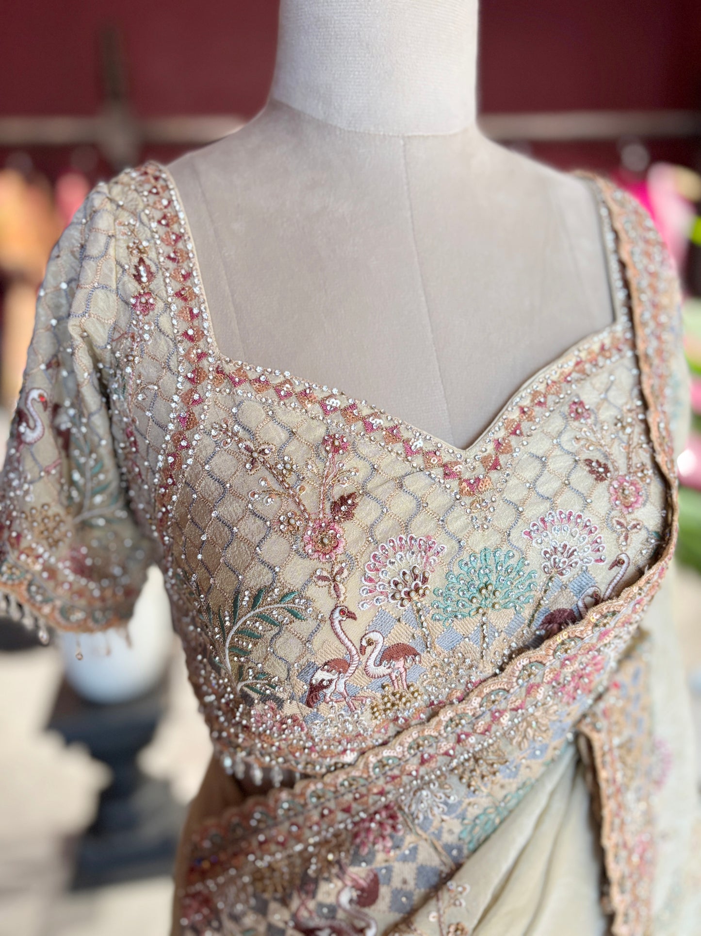 Pastel Yellow Designer Saree with Multicolor Embroidery & Heavy Border