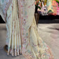 Pastel Yellow Designer Saree with Multicolor Embroidery & Heavy Border