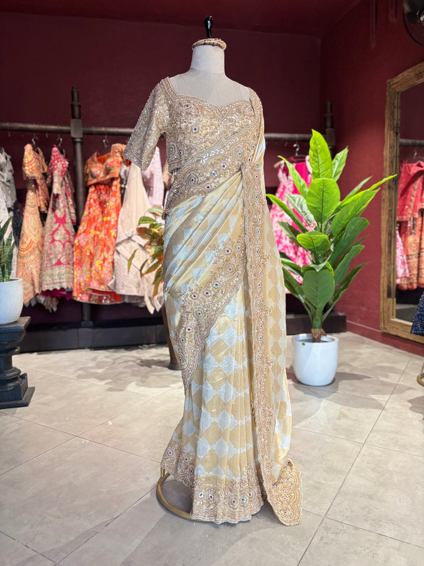 Designer Saree with Heavy Embroidered Border and Embellished Blouse