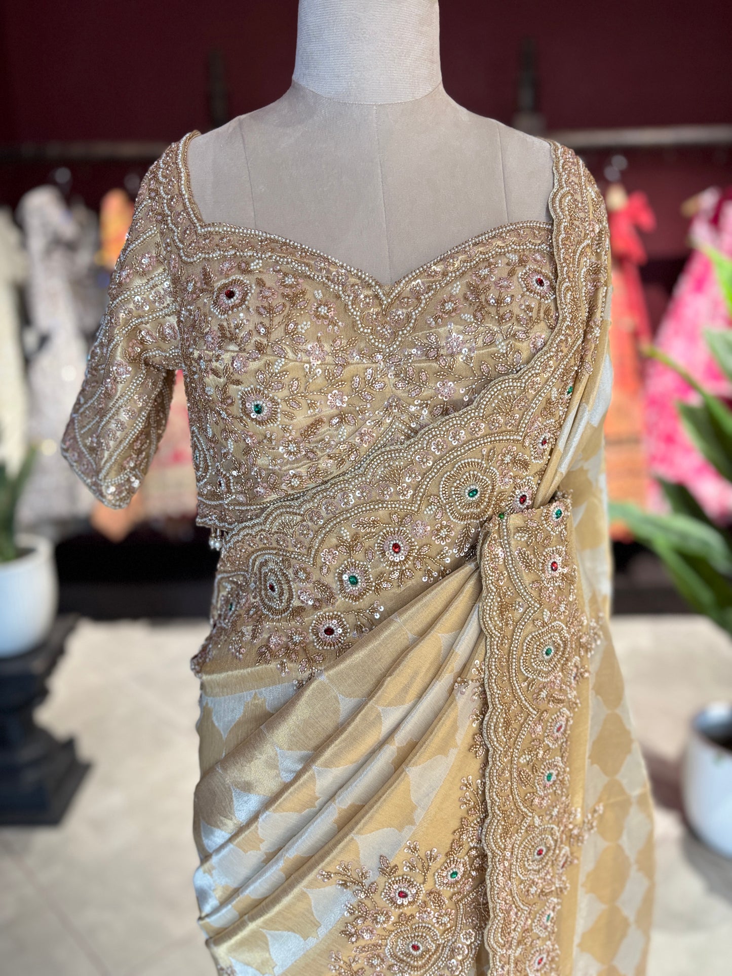 Designer Saree with Heavy Embroidered Border and Embellished Blouse