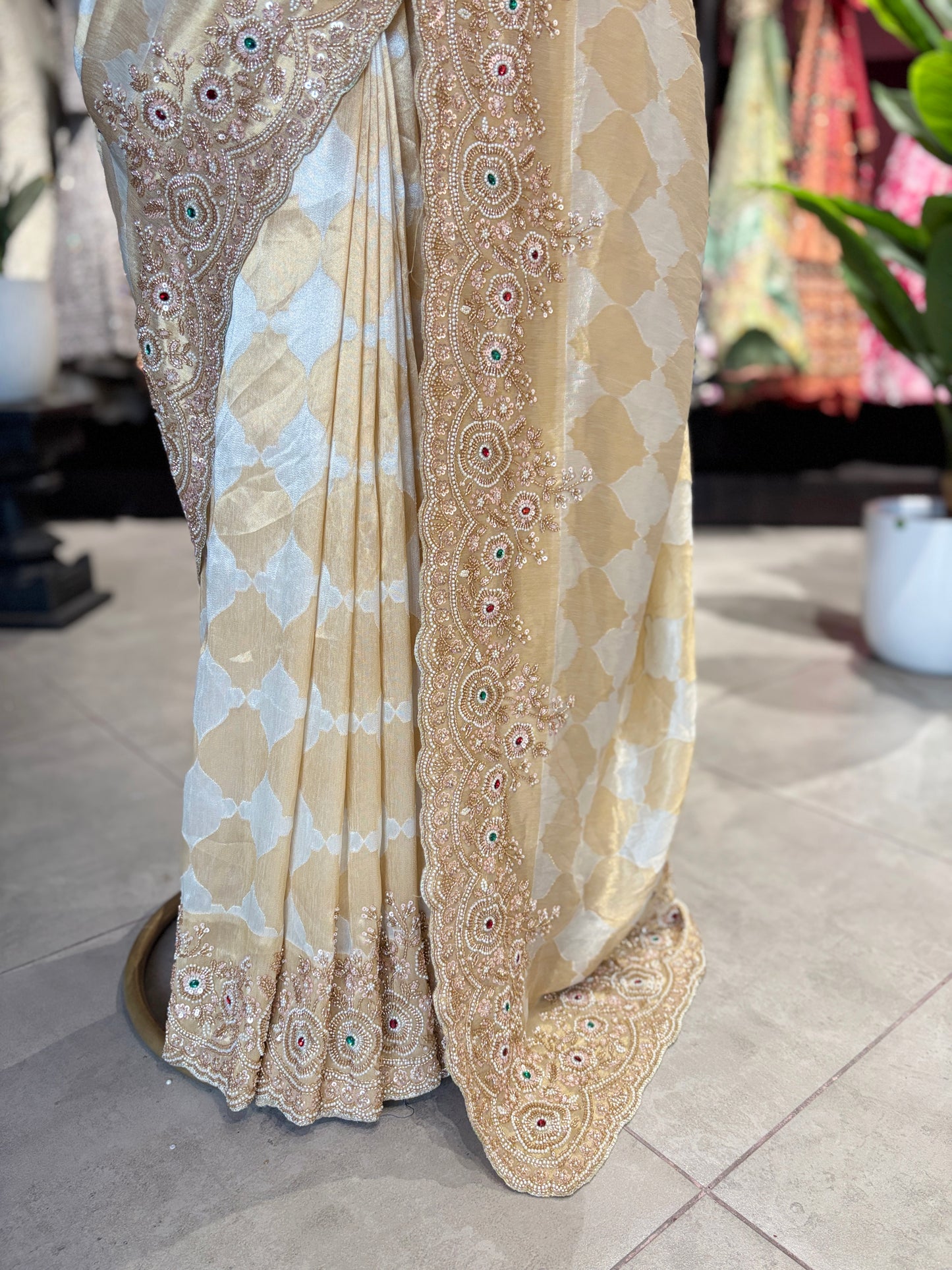 Designer Saree with Heavy Embroidered Border and Embellished Blouse