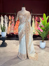 Tissue Ivory Designer Bridal Saree with Heavy Handwork Blouse