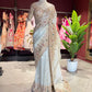 Tissue Ivory Designer Bridal Saree with Heavy Handwork Blouse