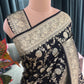 Black Elegant Silk Saree with Rich Gold Floral Motifs