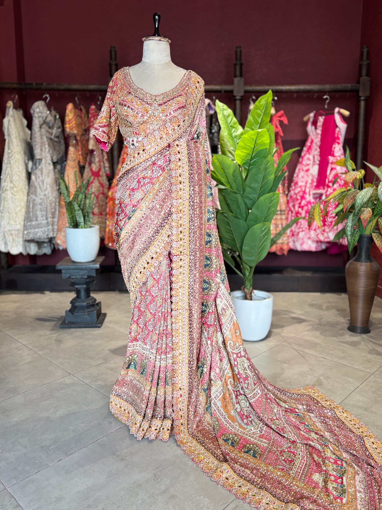 Heritage Designer Saree with Embroidered Border and Statement Blouse