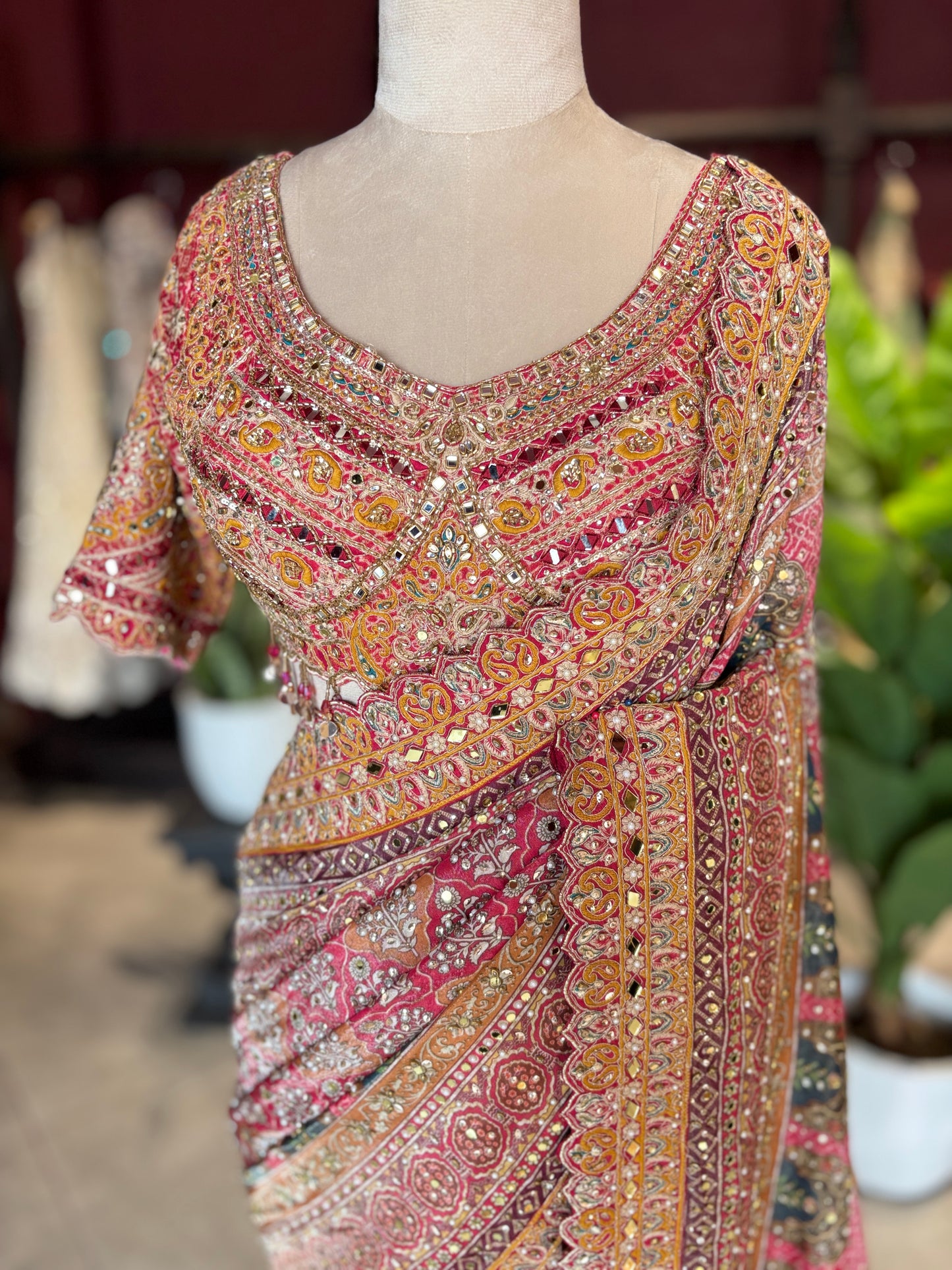 Heritage Designer Saree with Embroidered Border and Statement Blouse