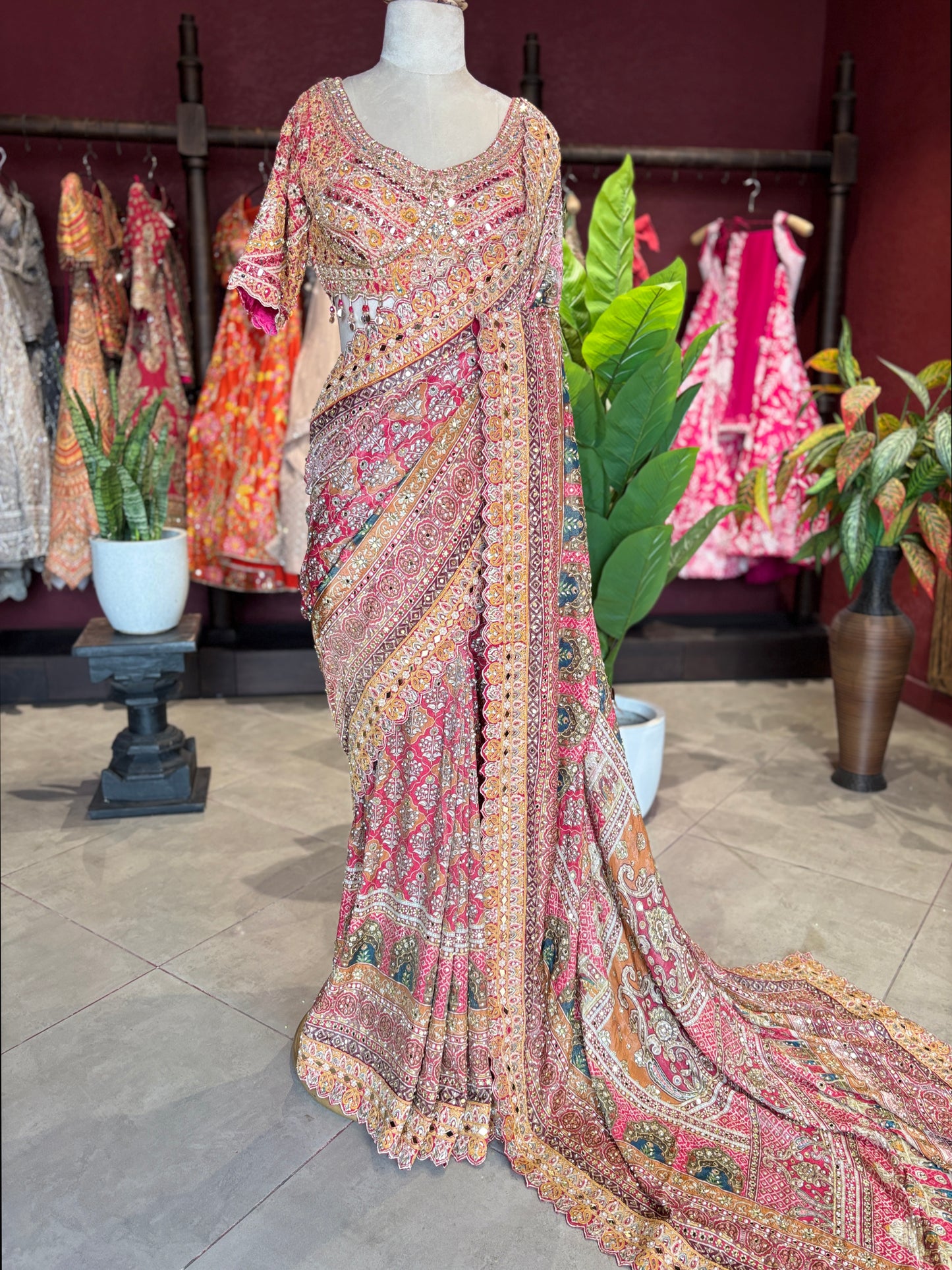 Heritage Designer Saree with Embroidered Border and Statement Blouse