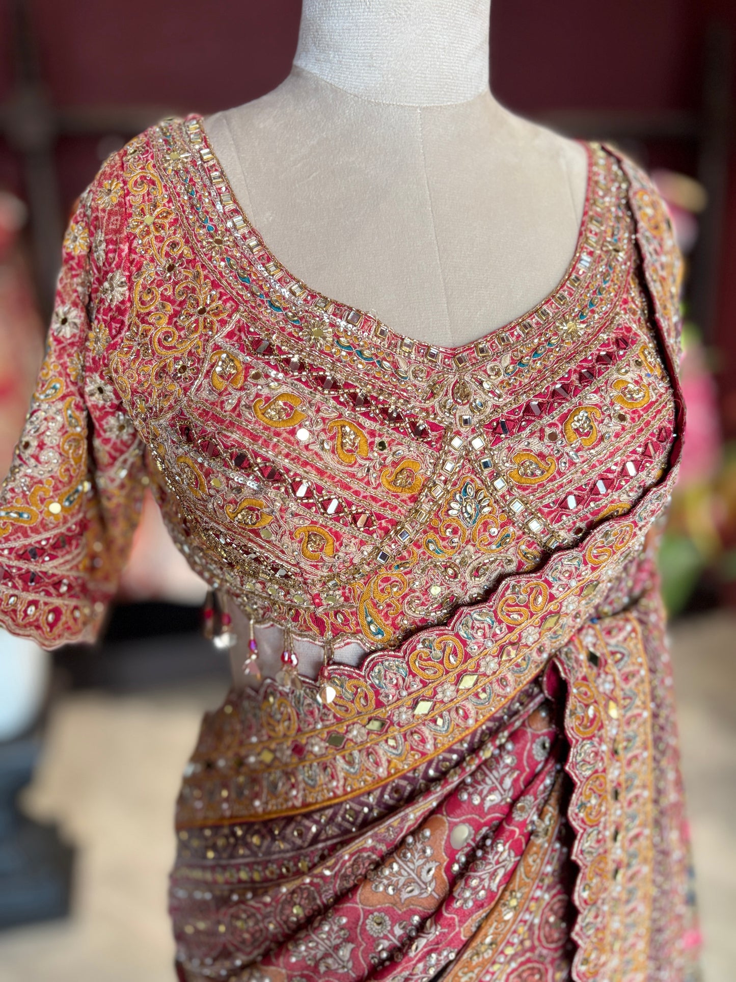 Heritage Designer Saree with Embroidered Border and Statement Blouse