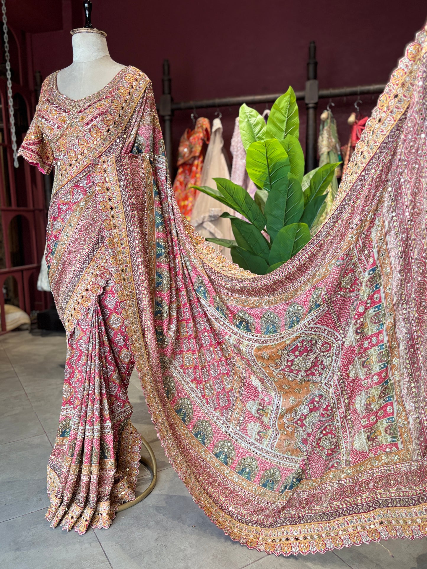 Heritage Designer Saree with Embroidered Border and Statement Blouse