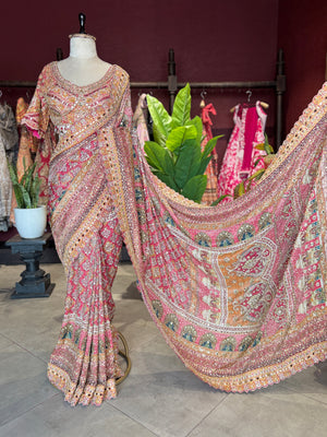 Heritage Designer Saree with Embroidered Border and Statement Blouse