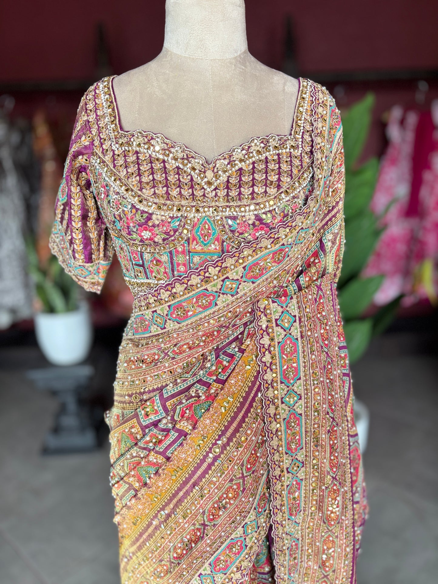 Patola Inspired Saree with Heavy Mirror Work & Designer Blouse