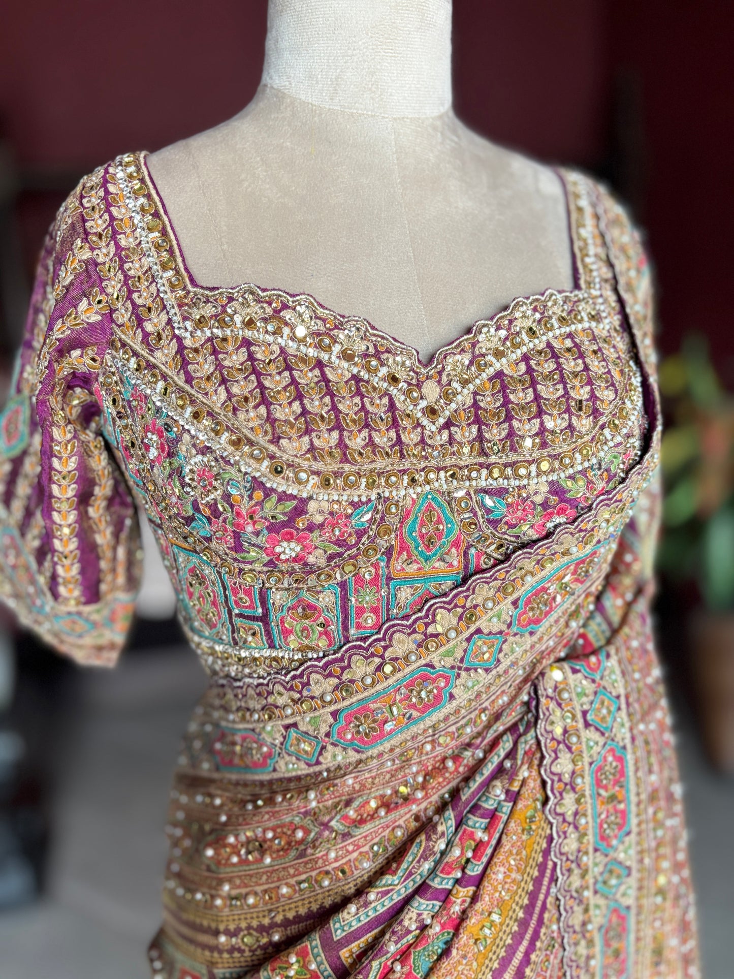 Patola Inspired Saree with Heavy Mirror Work & Designer Blouse