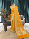 Yellow Elegant Silk Saree with Rich Gold Floral Motifs