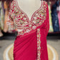 Red Designer Saree with Heavy Embroidered Blouse and Golden Border