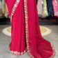 Red Designer Saree with Heavy Embroidered Blouse and Golden Border