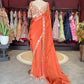 Rust Orange Designer Saree with Heavy Embroidered Blouse