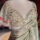 Sage Designer Saree with Embroidered Blouse and Stone Work Border