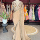Beige Designer Saree with Mirror Work Blouse and Embellished Border
