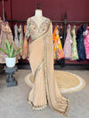 Beige Designer Saree with Mirror Work Blouse and Embellished Border