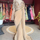 Beige Designer Saree with Mirror Work Blouse and Embellished Border