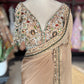 Beige Designer Saree with Mirror Work Blouse and Embellished Border