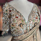 Beige Designer Saree with Mirror Work Blouse and Embellished Border