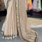 Beige Designer Saree with Mirror Work Blouse and Embellished Border