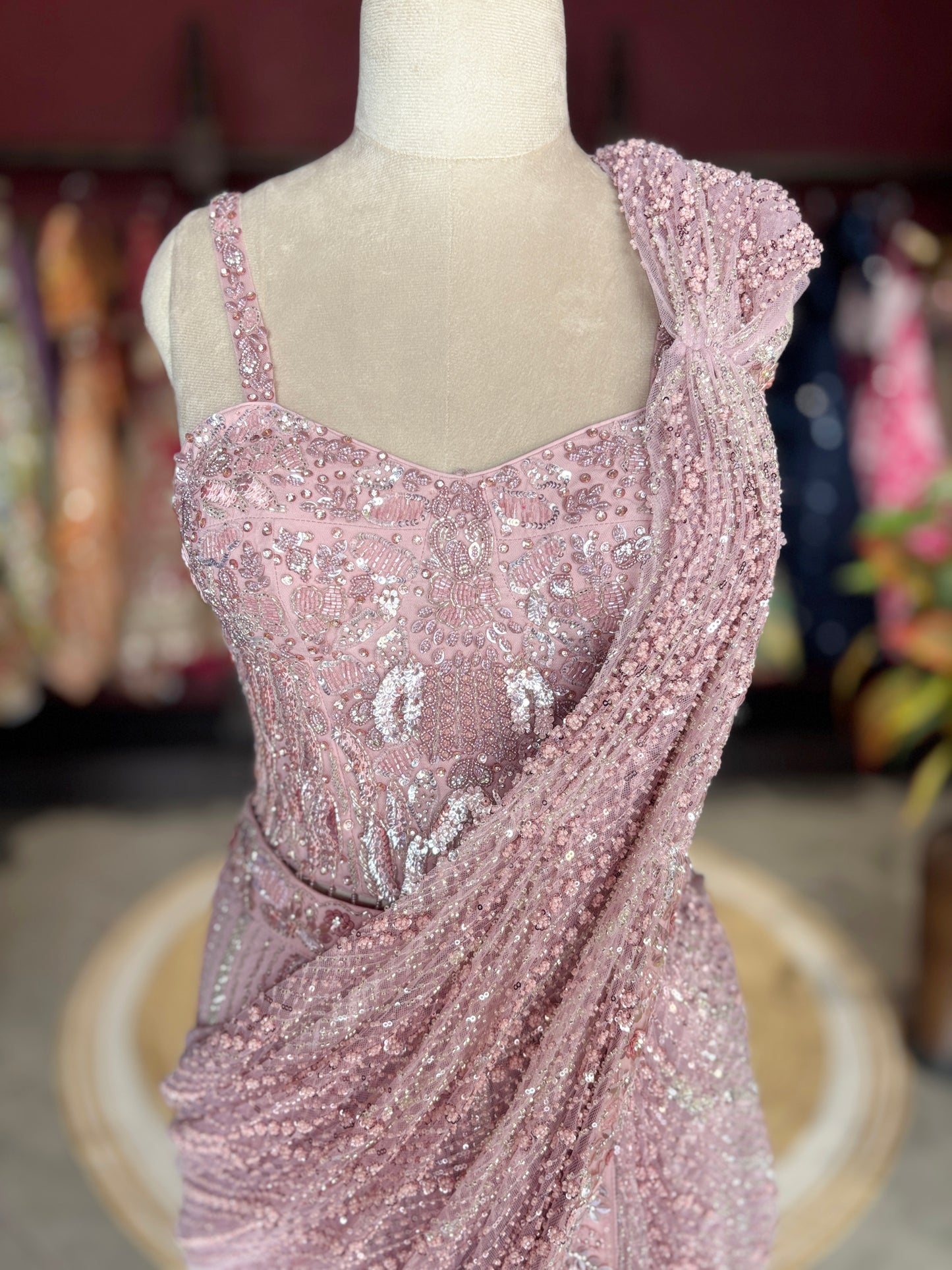 Designer Saree with Embellished Blouse and Draped Party Wear Look