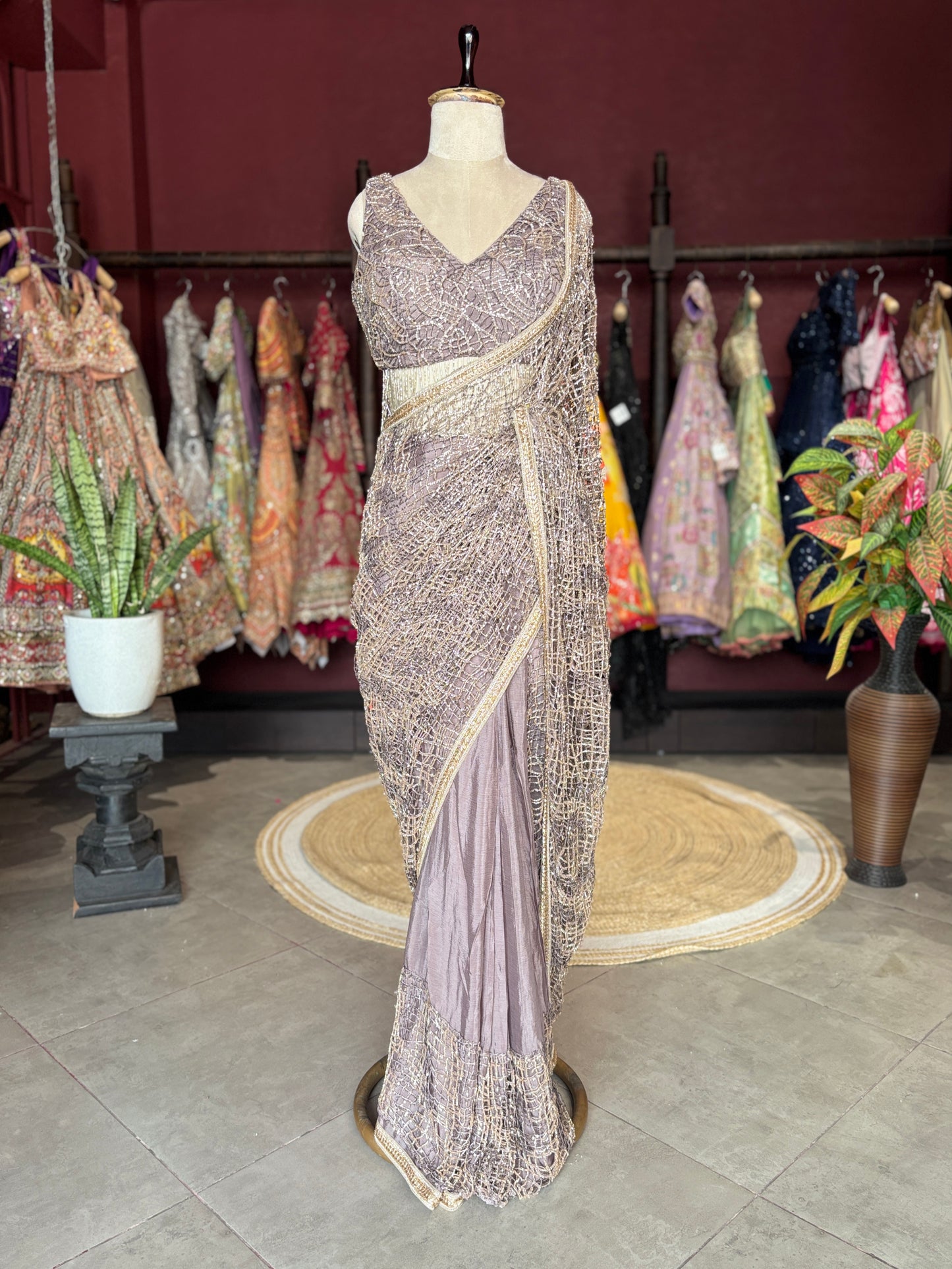 Mauve Designer Saree with Heavy Sequin Work and Embellished Blouse
